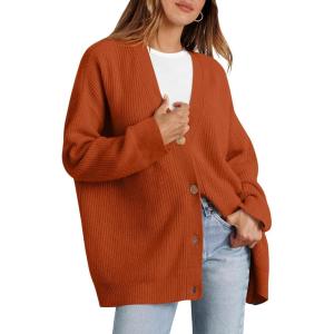 imageCaracilia Womens Oversized Cardigan Sweaters Long Sleeve Button Down Open Front Knit Sweater 2025 Fall Fashion OutfitsRust