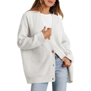 imageCaracilia Womens Oversized Cardigan Sweaters Long Sleeve Button Down Open Front Knit Sweater 2025 Fall Fashion OutfitsWhite