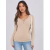 imageCaracilia Women Long Sleeve Top Henley Shirts Button Down Tight Slim Fitted 2025 Spring Casual Basic TShirts BlousesBeige