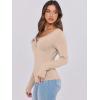 imageCaracilia Women Long Sleeve Top Henley Shirts Button Down Tight Slim Fitted 2025 Spring Casual Basic TShirts BlousesBeige