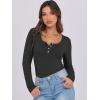 imageCaracilia Women Long Sleeve Top Henley Shirts Button Down Tight Slim Fitted 2025 Spring Casual Basic TShirts BlousesBlack