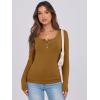imageCaracilia Women Long Sleeve Top Henley Shirts Button Down Tight Slim Fitted 2025 Spring Casual Basic TShirts BlousesCaramel