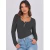 imageCaracilia Women Long Sleeve Top Henley Shirts Button Down Tight Slim Fitted 2025 Spring Casual Basic TShirts BlousesDark Gray