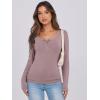 imageCaracilia Women Long Sleeve Top Henley Shirts Button Down Tight Slim Fitted 2025 Spring Casual Basic TShirts BlousesGrey Pink