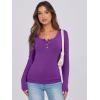 imageCaracilia Women Long Sleeve Top Henley Shirts Button Down Tight Slim Fitted 2025 Spring Casual Basic TShirts BlousesPurple