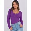 imageCaracilia Women Long Sleeve Top Henley Shirts Button Down Tight Slim Fitted 2025 Spring Casual Basic TShirts BlousesPurple