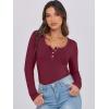 imageCaracilia Women Long Sleeve Top Henley Shirts Button Down Tight Slim Fitted 2025 Spring Casual Basic TShirts BlousesWine Red