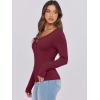 imageCaracilia Women Long Sleeve Top Henley Shirts Button Down Tight Slim Fitted 2025 Spring Casual Basic TShirts BlousesWine Red