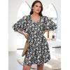 imageCaracilia Womens Summer Dress 2025 Trendy 34 Lantern Sleeve V Neck Flowy Casual Boho Mini Beach Dresses with PocketsBlack