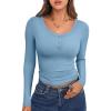 imageCaracilia Women Long Sleeve Top Henley Shirts Button Down Tight Slim Fitted 2025 Spring Casual Basic TShirts BlousesBluish Grey