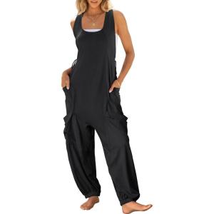 imageCaracilia Overalls for Women Loose Fit Summer Casual Jumpsuit Sleeveless Baggy Harem Pants Rompers One Piece Jumpers OutfitsBlack