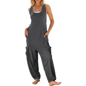 imageCaracilia Overalls for Women Loose Fit Summer Casual Jumpsuit Sleeveless Baggy Harem Pants Rompers One Piece Jumpers OutfitsDeep Grey