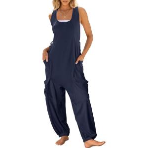 imageCaracilia Overalls for Women Loose Fit Summer Casual Jumpsuit Sleeveless Baggy Harem Pants Rompers One Piece Jumpers OutfitsNavy Blue