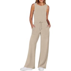 imageCaracilia Womens Jumpsuits Air Essentials Dressy Romper Wide Leg Long Pants Jumper 2025 Summer Travel Outfits Fashion ClothesKhaki