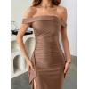 imageCaracilia Women Off Shoulder Sleeveless Maxi Formal Dress High Split Cocktail Party Elegant 2025 Fall Wedding Guest DressesBrown