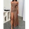 imageCaracilia Women Off Shoulder Sleeveless Maxi Formal Dress High Split Cocktail Party Elegant 2025 Fall Wedding Guest DressesBrown