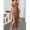 imageCaracilia Women Off Shoulder Sleeveless Maxi Formal Dress High Split Cocktail Party Elegant 2025 Fall Wedding Guest DressesBrown