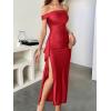 imageCaracilia Women Off Shoulder Sleeveless Maxi Formal Dress High Split Cocktail Party Elegant 2025 Fall Wedding Guest DressesRed