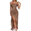 imageCaracilia Women Off Shoulder Sleeveless Maxi Formal Dress High Split Cocktail Party Elegant 2025 Fall Wedding Guest DressesBrown
