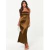 imageCaracilia Womens Strapless Satin Tube Bodycon Backless Wedding Guest Maxi Dress 2025 Fall Formal Long DressesBrown