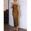 imageCaracilia Womens Strapless Satin Tube Bodycon Backless Wedding Guest Maxi Dress 2025 Fall Formal Long DressesBrown