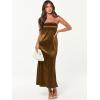 imageCaracilia Womens Strapless Satin Tube Bodycon Backless Wedding Guest Maxi Dress 2025 Fall Formal Long DressesBrown