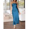 imageCaracilia Womens Strapless Satin Tube Bodycon Backless Wedding Guest Maxi Dress 2025 Fall Formal Long DressesDark Blue