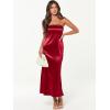 imageCaracilia Womens Strapless Satin Tube Bodycon Backless Wedding Guest Maxi Dress 2025 Fall Formal Long DressesRed