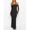 imageCaracilia Womens Bodycon Off Shoulder Maxi Dresses Long Sleeve Mesh Ruched Sexy Cocktail Party Club Long Dress 2025 FallBlack