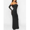 imageCaracilia Womens Bodycon Off Shoulder Maxi Dresses Long Sleeve Mesh Ruched Sexy Cocktail Party Club Long Dress 2025 FallBlack