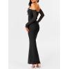 imageCaracilia Womens Bodycon Off Shoulder Maxi Dresses Long Sleeve Mesh Ruched Sexy Cocktail Party Club Long Dress 2025 FallBlack