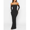 imageCaracilia Womens Bodycon Off Shoulder Maxi Dresses Long Sleeve Mesh Ruched Sexy Cocktail Party Club Long Dress 2025 FallBlack