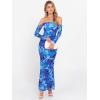 imageCaracilia Womens Bodycon Off Shoulder Maxi Dresses Long Sleeve Mesh Ruched Sexy Cocktail Party Club Long Dress 2025 FallBlue Floral