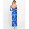 imageCaracilia Womens Bodycon Off Shoulder Maxi Dresses Long Sleeve Mesh Ruched Sexy Cocktail Party Club Long Dress 2025 FallBlue Floral
