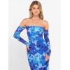 imageCaracilia Womens Bodycon Off Shoulder Maxi Dresses Long Sleeve Mesh Ruched Sexy Cocktail Party Club Long Dress 2025 FallBlue Floral