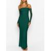 imageCaracilia Womens Bodycon Off Shoulder Maxi Dresses Long Sleeve Mesh Ruched Sexy Cocktail Party Club Long Dress 2025 FallForest Green