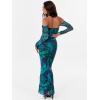 imageCaracilia Womens Bodycon Off Shoulder Maxi Dresses Long Sleeve Mesh Ruched Sexy Cocktail Party Club Long Dress 2025 FallGreen Floral