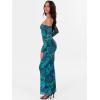 imageCaracilia Womens Bodycon Off Shoulder Maxi Dresses Long Sleeve Mesh Ruched Sexy Cocktail Party Club Long Dress 2025 FallGreen Floral