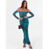 imageCaracilia Womens Bodycon Off Shoulder Maxi Dresses Long Sleeve Mesh Ruched Sexy Cocktail Party Club Long Dress 2025 FallGreen Floral
