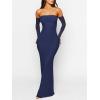 imageCaracilia Womens Bodycon Off Shoulder Maxi Dresses Long Sleeve Mesh Ruched Sexy Cocktail Party Club Long Dress 2025 FallNavy Blue
