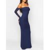 imageCaracilia Womens Bodycon Off Shoulder Maxi Dresses Long Sleeve Mesh Ruched Sexy Cocktail Party Club Long Dress 2025 FallNavy Blue