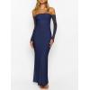 imageCaracilia Womens Bodycon Off Shoulder Maxi Dresses Long Sleeve Mesh Ruched Sexy Cocktail Party Club Long Dress 2025 FallNavy Blue