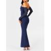 imageCaracilia Womens Bodycon Off Shoulder Maxi Dresses Long Sleeve Mesh Ruched Sexy Cocktail Party Club Long Dress 2025 FallNavy Blue