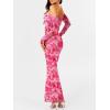 imageCaracilia Womens Bodycon Off Shoulder Maxi Dresses Long Sleeve Mesh Ruched Sexy Cocktail Party Club Long Dress 2025 FallRose Floral