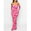 imageCaracilia Womens Bodycon Off Shoulder Maxi Dresses Long Sleeve Mesh Ruched Sexy Cocktail Party Club Long Dress 2025 FallRose Floral
