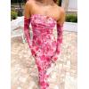 imageCaracilia Womens Bodycon Off Shoulder Maxi Dresses Long Sleeve Mesh Ruched Sexy Cocktail Party Club Long Dress 2025 FallRose Floral