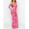 imageCaracilia Womens Bodycon Off Shoulder Maxi Dresses Long Sleeve Mesh Ruched Sexy Cocktail Party Club Long Dress 2025 FallRose Floral
