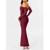 imageCaracilia Womens Bodycon Off Shoulder Maxi Dresses Long Sleeve Mesh Ruched Sexy Cocktail Party Club Long Dress 2025 FallWine Red