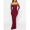 imageCaracilia Womens Bodycon Off Shoulder Maxi Dresses Long Sleeve Mesh Ruched Sexy Cocktail Party Club Long Dress 2025 FallWine Red