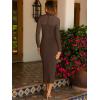 imageCaracilia Womens Mesh Dress Long Sleeve Mock Neck Bodycon Sheer Going Out Cocktail Night Club Midi Dresses 3 Piece OutfitsDeep Brown